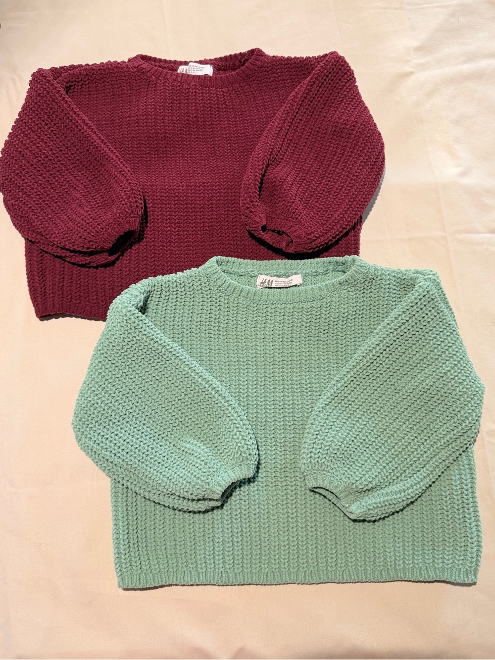 Set of 2 H&M  kids green & burgundy knit sweaters